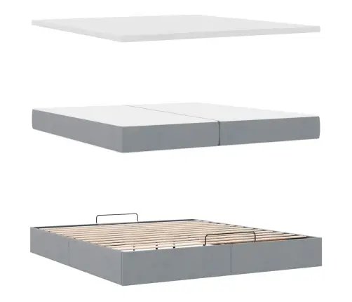 Ottomani Voodiraam Madratsitega, Helehall, 200X200cm Kangas