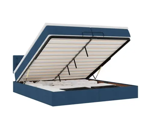 Osmaņu Gultas Rāmis Ar Matračiem Zils 200X200Cm Audums Vidaxl