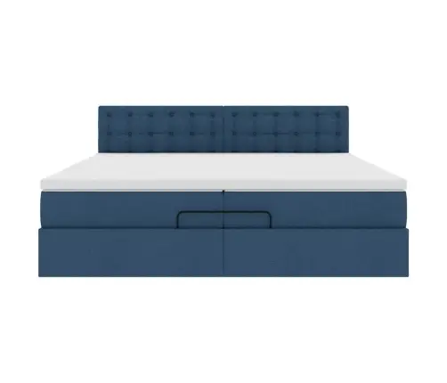 Osmaņu Gultas Rāmis Ar Matračiem Zils 200X200Cm Audums Vidaxl