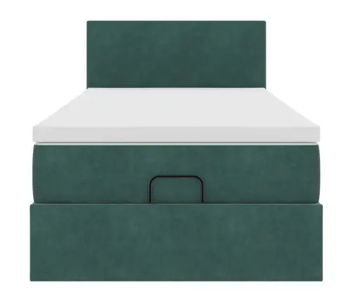 Ottomani Voodi Madratsi Ja Led, Tumeroheline, 80X200cm Samet