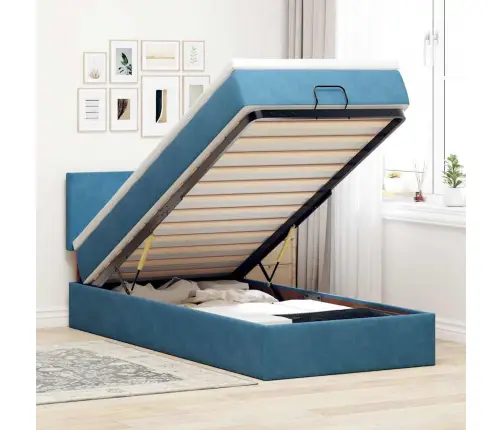 Osmaņu Gulta Ar Matraci & Leds, Tumši Zils, 80X200 Cm, Samts Vidaxl