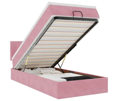 Ottomani Voodiraam Madratsiga, Roosa, 90X190cm Samet