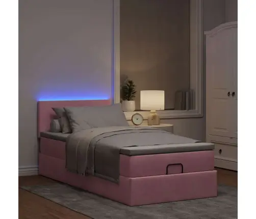 Ottomani Voodiraam Madratsiga, Roosa, 90X190cm Samet