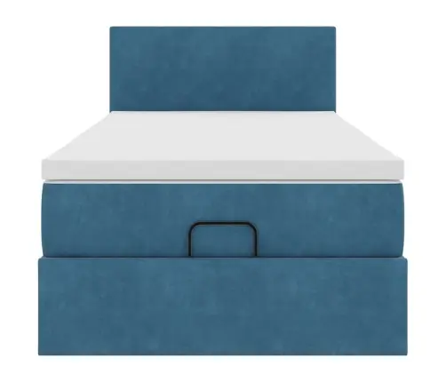 Osmanų Lovos Rėmas Su Čiužiniu, Mėlynas, 90X200cm Aksomas