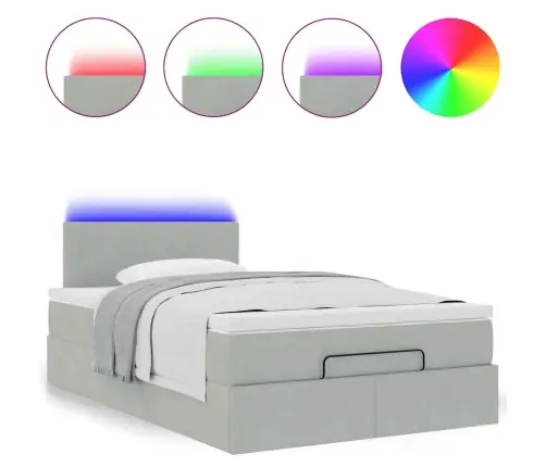 Osmaņu Gulta Ar Matraci&Leds, Gaiši Pelēks, 120X190 Cm, Samts Vidaxl