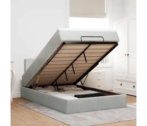 Osmaņu Gulta Ar Matraci&Leds, Gaiši Pelēks, 120X190 Cm, Samts Vidaxl