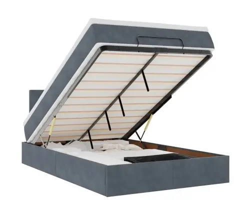 Ottomani Voodi Madratsi Ja Led, Tumehall, 120X190cm Samet