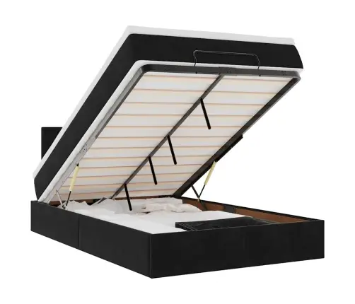 Ottomani Voodi Madratsi Ja Led, Must, 120X190cm Samet