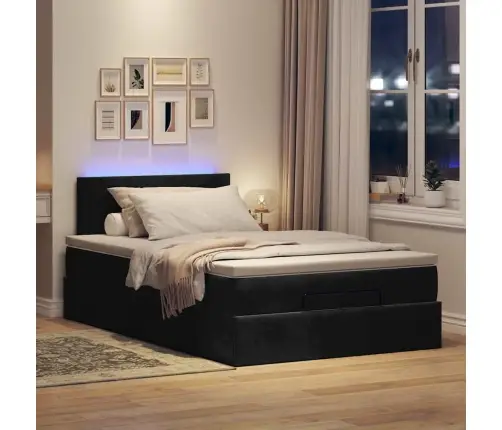 Ottomani Voodi Madratsi Ja Led, Must, 120X190cm Samet