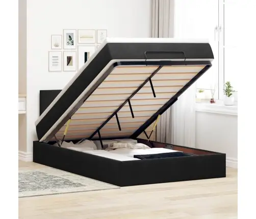 Ottomani Voodi Madratsi Ja Led, Must, 120X190cm Samet