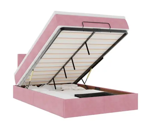 Osmaņu Gulta Ar Matraci&Leds, Rozā, 120X190 Cm, Samts Vidaxl