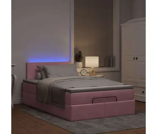 Osmaņu Gulta Ar Matraci&Leds, Rozā, 120X190 Cm, Samts Vidaxl