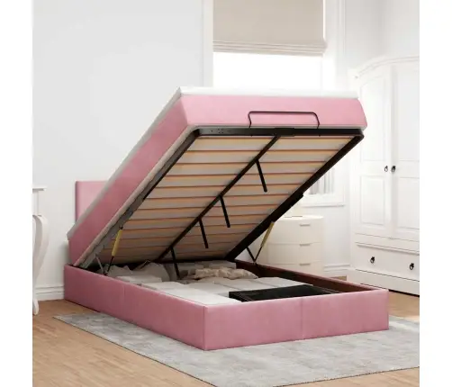 Osmaņu Gulta Ar Matraci&Leds, Rozā, 120X190 Cm, Samts Vidaxl