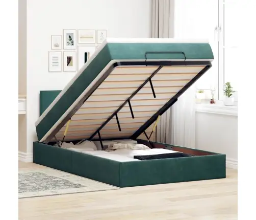 Osmanų Lovos Rėmas Su Čiužiniu, Žalias, 120X200cm Aksomas