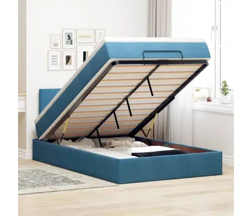 Ottomani Voodiraam Madratsiga, Tumesinine, 120X200 cm Samet