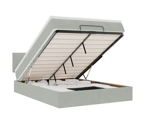 Osmanų Lovos Rėmas Su Čiužiniu, Pilkas, 140X190cm Aksomas