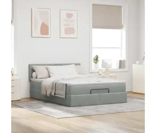 Osmanų Lovos Rėmas Su Čiužiniu, Pilkas, 140X190cm Aksomas