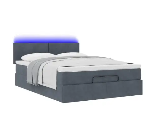 Osmaņu Gulta Ar Matraci & Leds, Tumši Pelēks, 140X190Cm, Samts Vidaxl