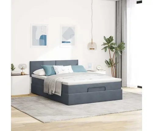 Osmaņu Gulta Ar Matraci & Leds, Tumši Pelēks, 140X190Cm, Samts Vidaxl