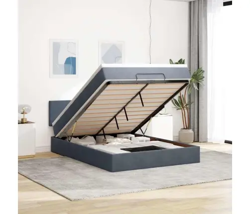 Osmaņu Gulta Ar Matraci & Leds, Tumši Pelēks, 140X190Cm, Samts Vidaxl