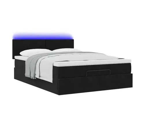 Osmaņu Gulta Ar Matraci & Leds, Melns, 140X190 Cm, Samts Vidaxl