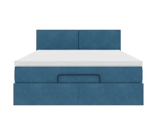 Osmaņu Gulta Ar Matraci & Leds, Tumši Zils, 140X190Cm, Samts Vidaxl