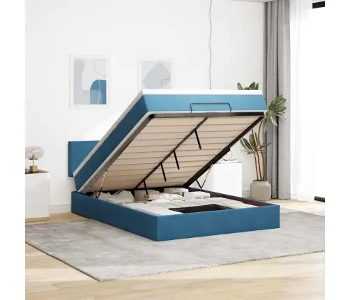 Osmaņu Gulta Ar Matraci & Leds, Tumši Zils, 140X190Cm, Samts Vidaxl