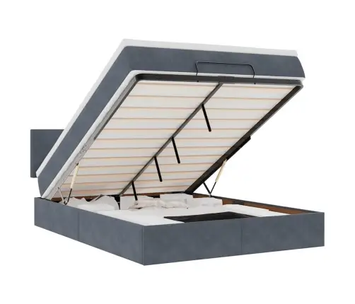 Osmaņu Gulta Ar Matraci & Leds, Tumši Pelēks, 140X200Cm, Samts Vidaxl