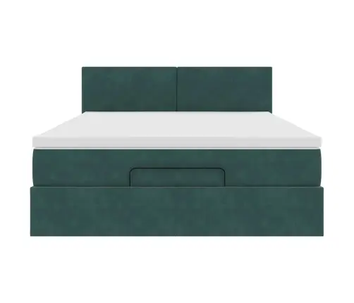 Osmaņu Gulta Ar Matraci & Leds, Tumši Zaļš, 140X200Cm, Samts Vidaxl