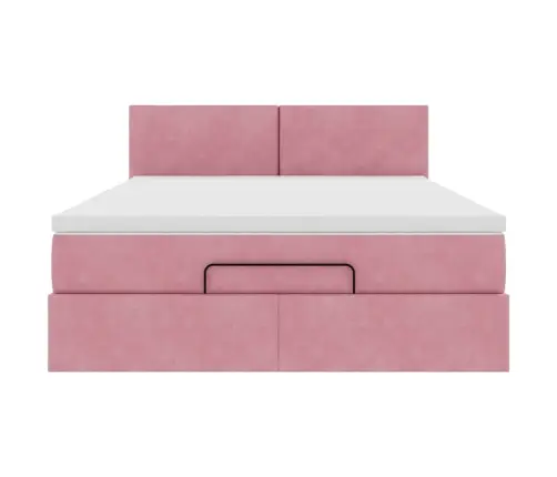 Osmaņu Gulta Ar Matraci & Leds, Rozā, 140X200Cm, Samts Vidaxl