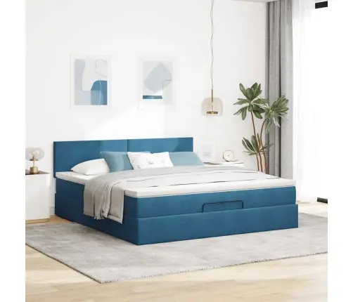 Osmaņu Gultas Rāmis Ar Matrača&Led Tumši Zils 160X200Cm Velvet Vidaxl