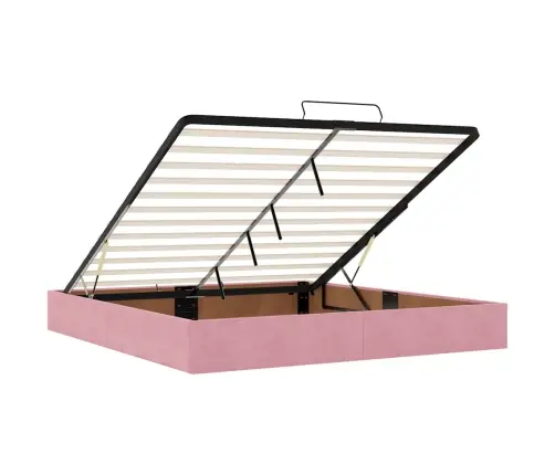 Ottomani Voodi Madratsi Ja Led-Lampidega Roosa 160X200Cm Samet