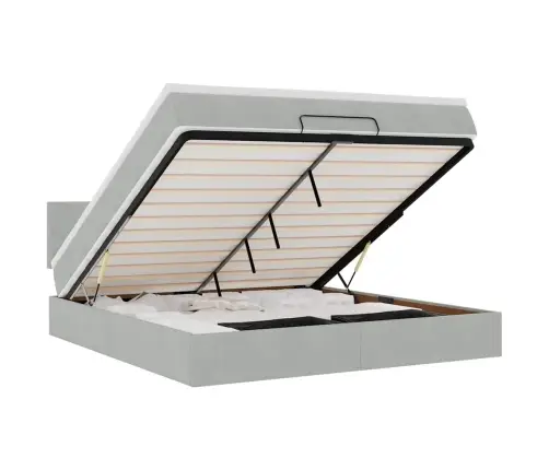 Ottomani Voodi Madratsiga Ja Led, Helehall, 180X200cm Samet