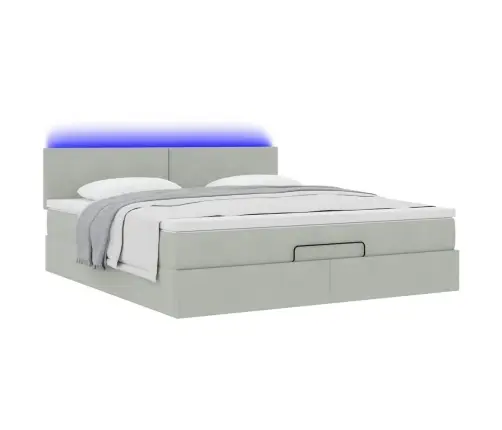 Ottomani Voodi Madratsiga Ja Led, Helehall, 180X200cm Samet