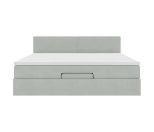 Ottomani Voodi Madratsiga Ja Led, Helehall, 180X200cm Samet