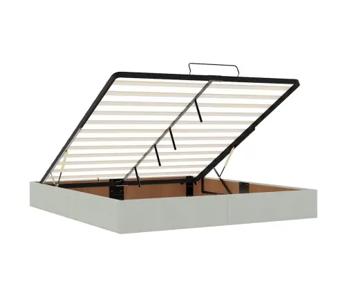 Ottomani Voodi Madratsiga Ja Led, Helehall, 180X200cm Samet