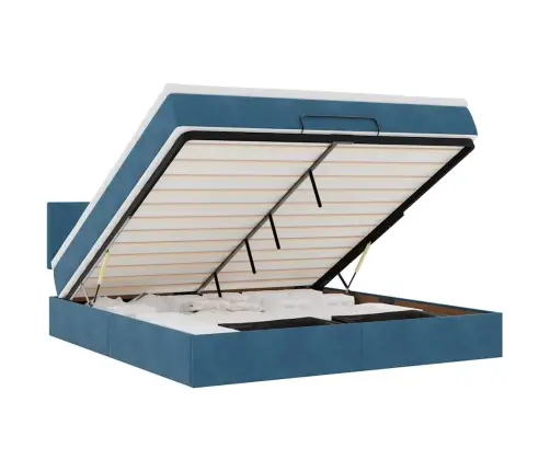 Osmanų Lovos Rėmas Su Čiužiniu, Mėlynas, 180X200cm Aksomas