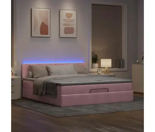 Osmaņu Gulta Ar Matraci & Leds, Rozā, 180X200Cm, Samts Vidaxl