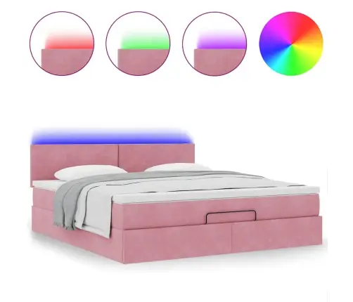 Osmaņu Gulta Ar Matraci & Leds, Rozā, 180X200Cm, Samts Vidaxl