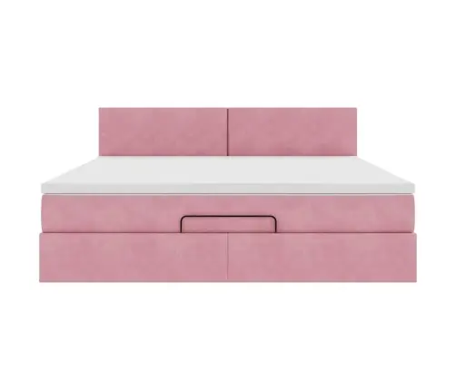 Ottomani Voodi Madratsiga Ja Led, Roosa, 180X200cm Samet