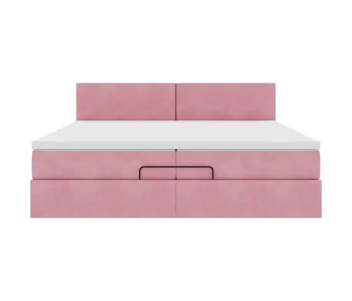 Osmaņu Gultas Rāmis Ar Matračiem Rozā 200X200Cm Audums Vidaxl