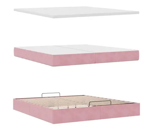Osmaņu Gultas Rāmis Ar Matračiem Rozā 200X200Cm Audums Vidaxl