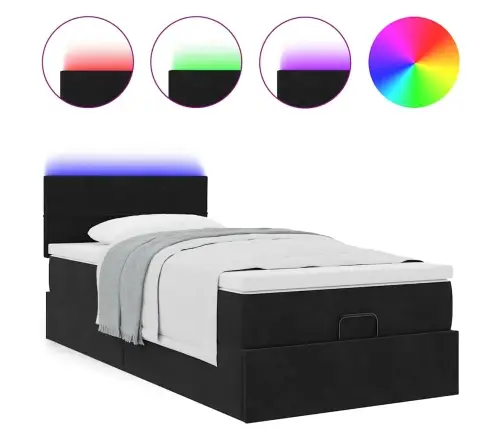 Osmaņu Gulta Ar Matraci & Leds, Melns, 80X200 Cm, Samts Vidaxl