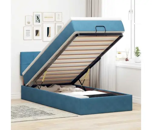 Osmanų Lova Su Čiužiniu Ir Led Tamsiai Mėlynas 80X200Cm Aksomas