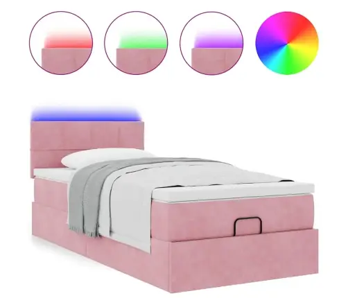 Osmaņu Gulta Ar Matraci & Leds, Rozā, 80X200 Cm, Samts Vidaxl