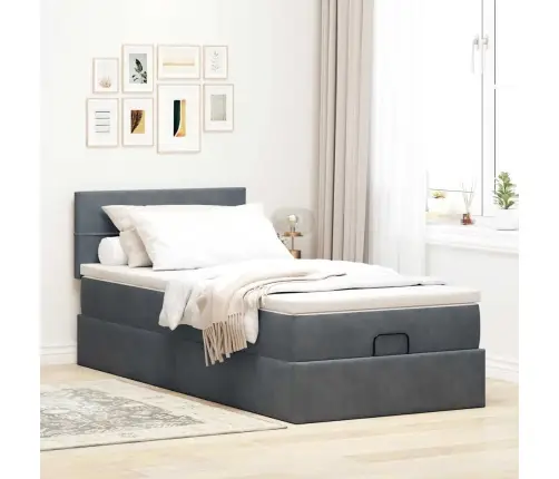 Ottomani Voodiraam Madratsiga, Tumehall, 90X190cm Samet