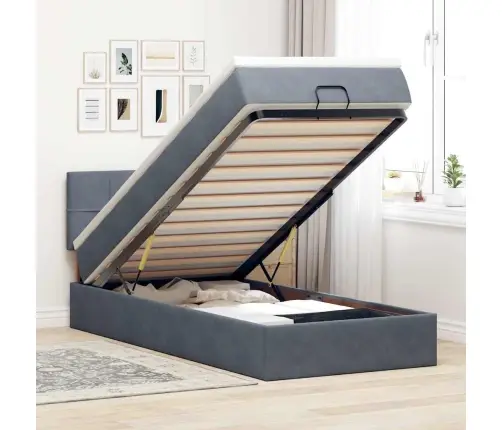 Ottomani Voodiraam Madratsiga, Tumehall, 90X190cm Samet