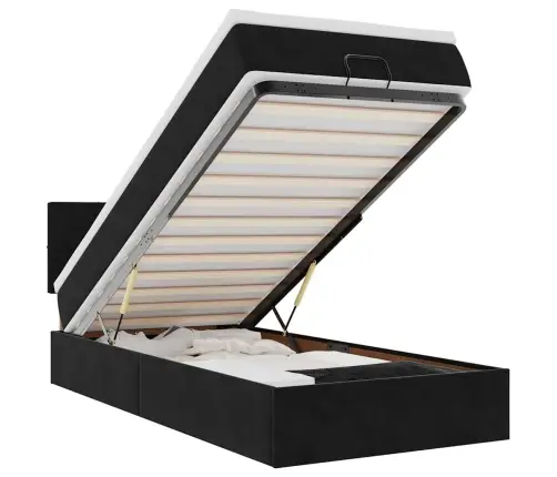 Osmanų Lovos Rėmas Su Čiužiniu, Juodas, 90X190cm Aksomas