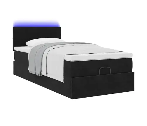 Osmanų Lovos Rėmas Su Čiužiniu, Juodas, 90X190cm Aksomas