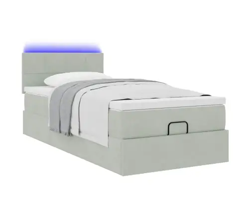 Ottomani Voodiraam Madratsiga, Helehall, 90X200cm Samet